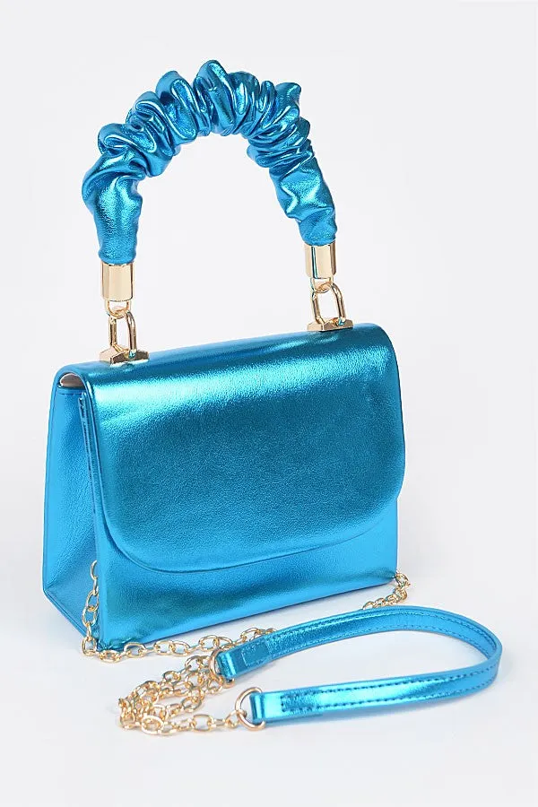 Blue Metallic Top Handle Clutch