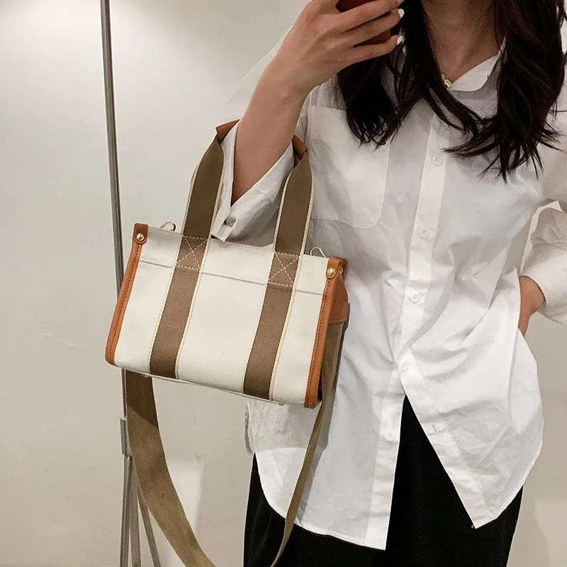 Christmas Gift Casual Canvas Women Handbags Fashion Letters Shoulder Crossbody Bags Female Large Capacity Tote bags Leather Patchwork Bag 2021