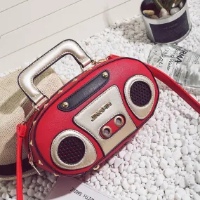 Christmas Gift Personality Retro Radio Shape Bag Ladies Cute Handbag Shoulder Bag Messenger Bag Rock Crossbody Bag