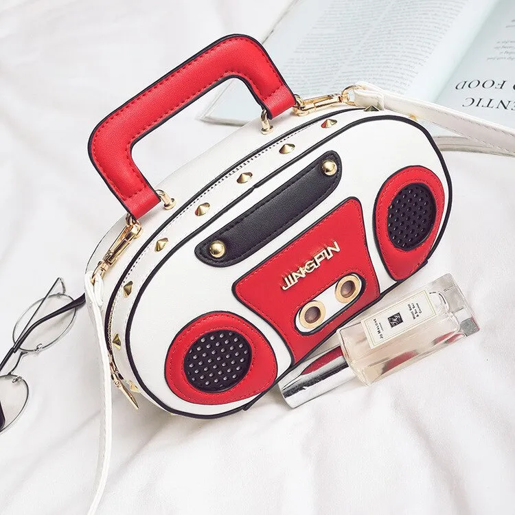 Christmas Gift Personality Retro Radio Shape Bag Ladies Cute Handbag Shoulder Bag Messenger Bag Rock Crossbody Bag