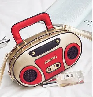 Christmas Gift Personality Retro Radio Shape Bag Ladies Cute Handbag Shoulder Bag Messenger Bag Rock Crossbody Bag