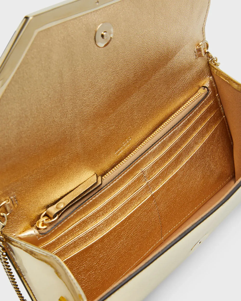 Emmie Flap Patent Clutch in Gold