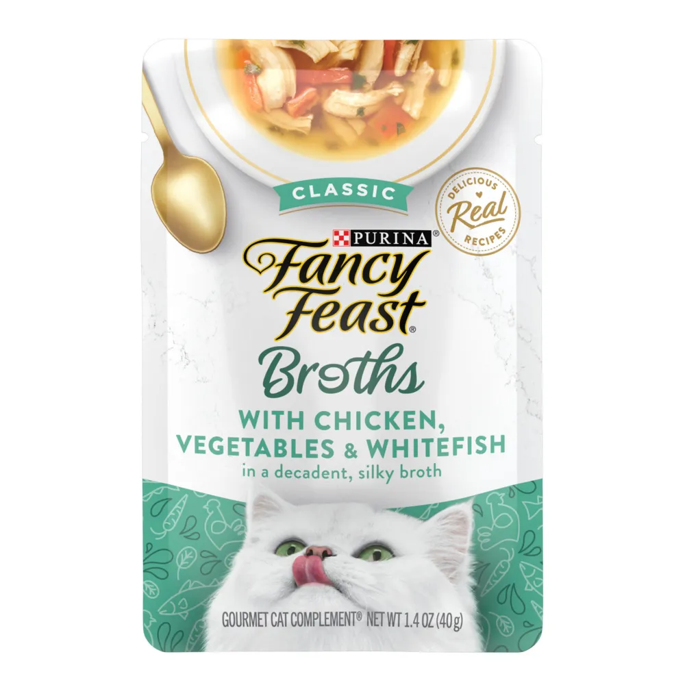 Fancy Feast Broths Classic Chicken, Vegetables & Whitefish Supplemental Cat Food Pouches