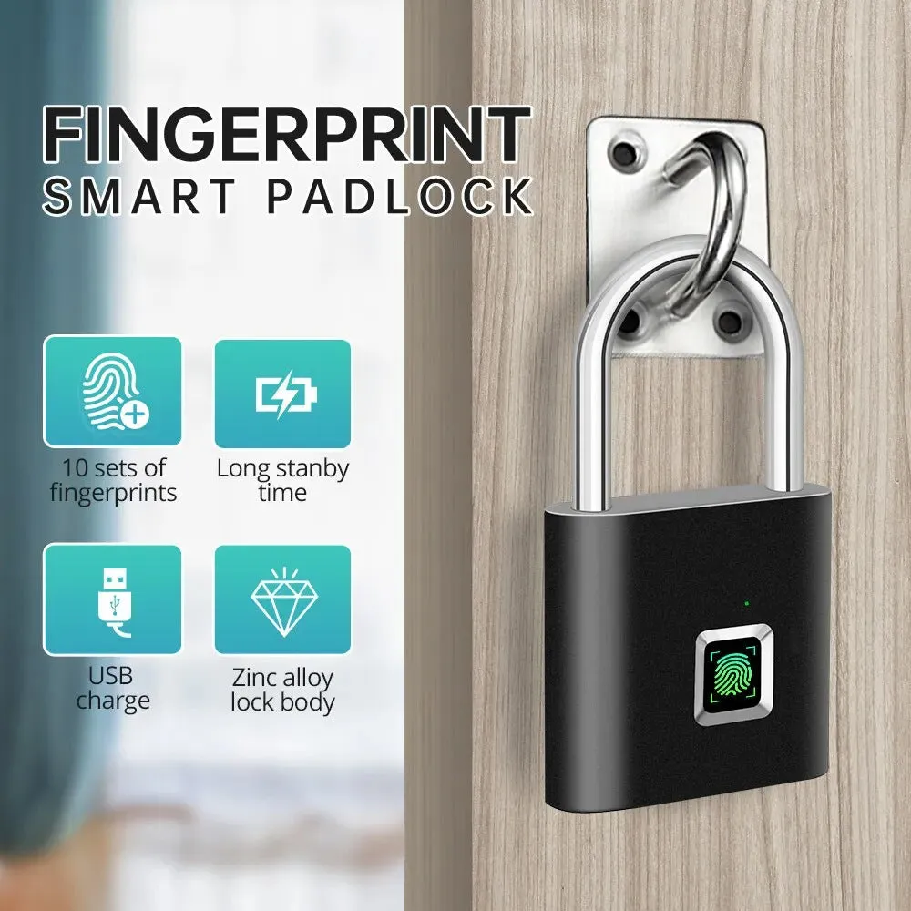 Fingerprint Padlock Keyless USB Rechargeable Lock For Home Letterbox Travel Suitcases