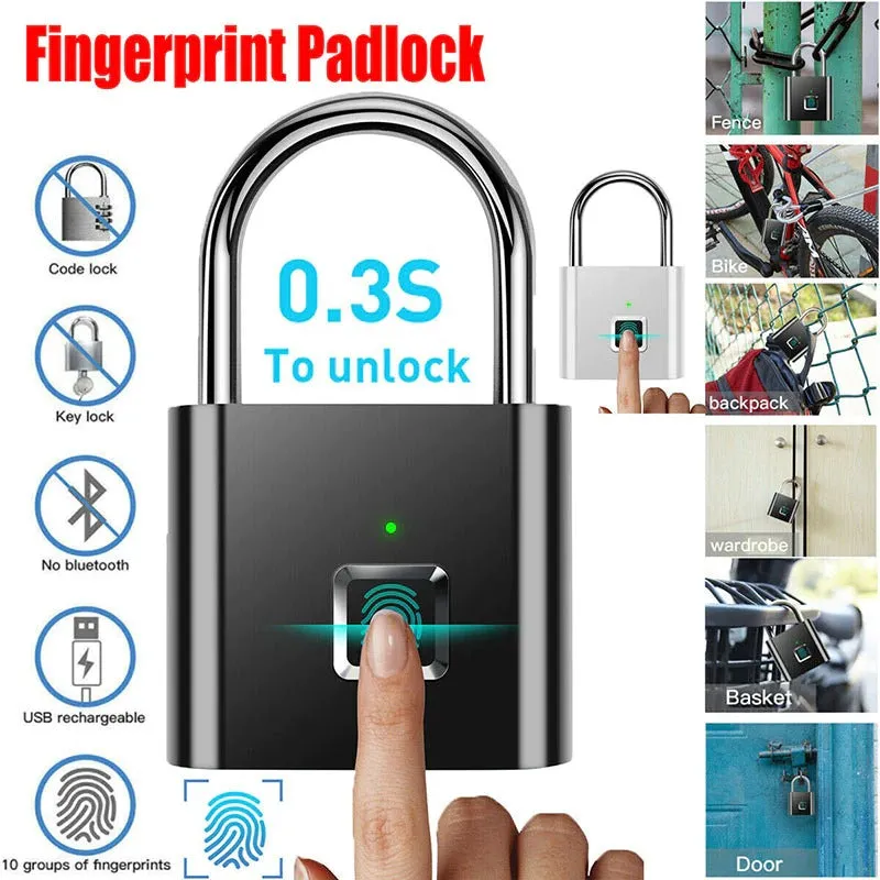 Fingerprint Padlock Keyless USB Rechargeable Lock For Home Letterbox Travel Suitcases