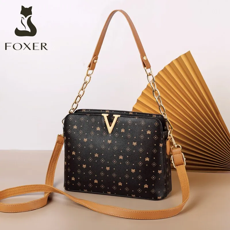 FOXER Ladies Retro Crossbody Bags Female PVC Leather Flap Bag Soft Casual Shoulder Bag For Women Stylish Quality Messenger Bags