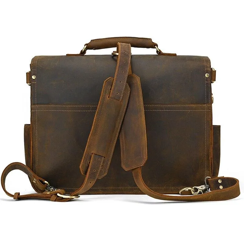 Genuine Leather Mens Briefcase Laptop Bag Vintage