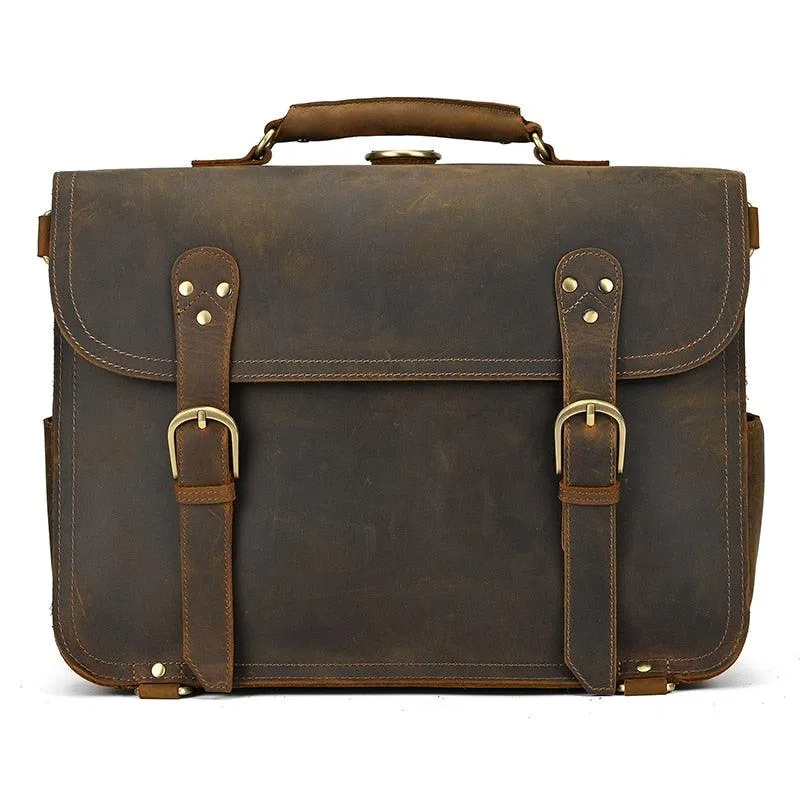 Genuine Leather Mens Briefcase Laptop Bag Vintage