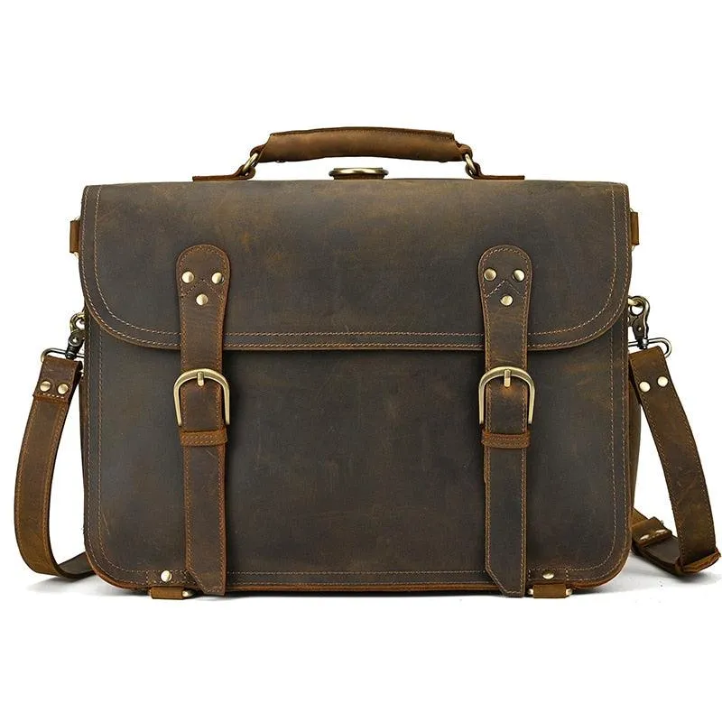 Genuine Leather Mens Briefcase Laptop Bag Vintage