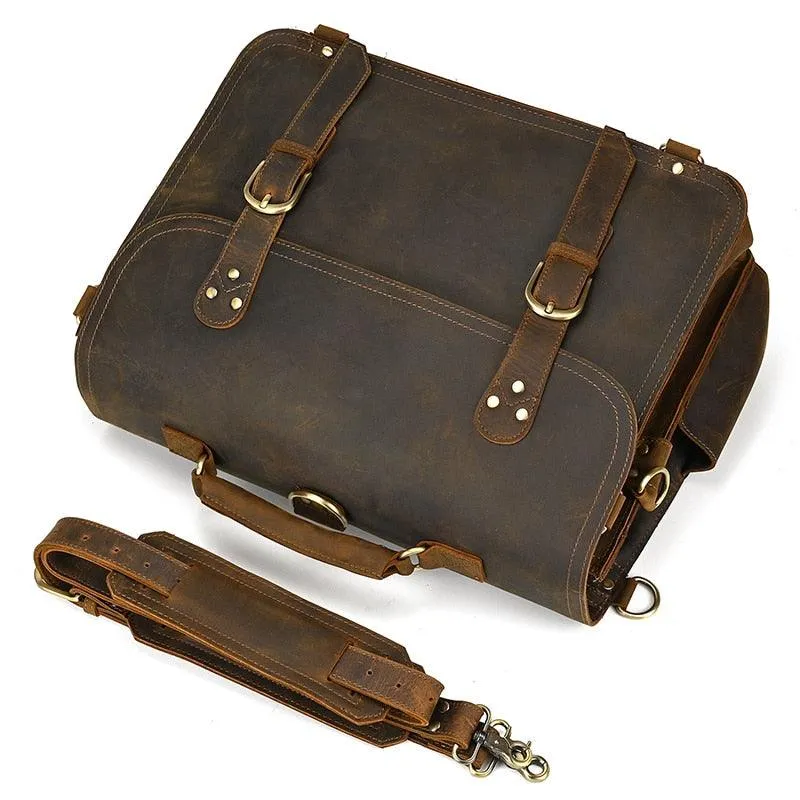 Genuine Leather Mens Briefcase Laptop Bag Vintage