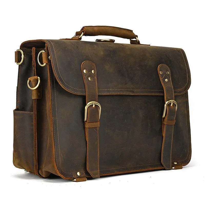 Genuine Leather Mens Briefcase Laptop Bag Vintage