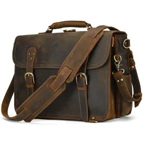 Genuine Leather Mens Briefcase Laptop Bag Vintage