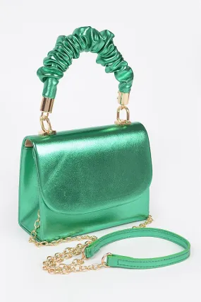 Green Metallic Top Handle Clutch