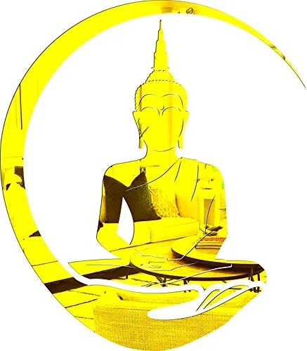 KC Decor Golden Mirror Acrylic Buddha Wall Sticker self Adhesive for Home Decor (Mirror Acrylic )