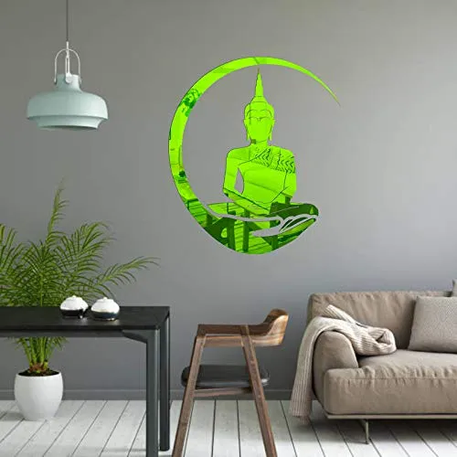 KC Decor Green Mirror Acrylic Buddha Wall Sticker self Adhesive for Home Decor (Mirror Acrylic )