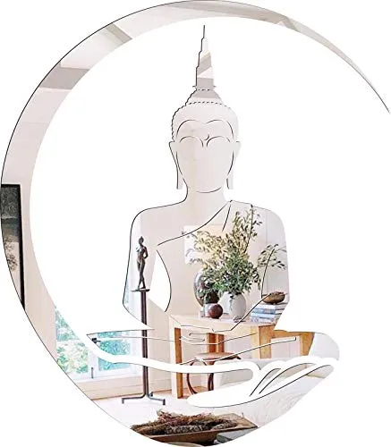 KC Decor Silver Mirror Acrylic Buddha Wall Sticker self Adhesive for Home Decor (Mirror Acrylic )