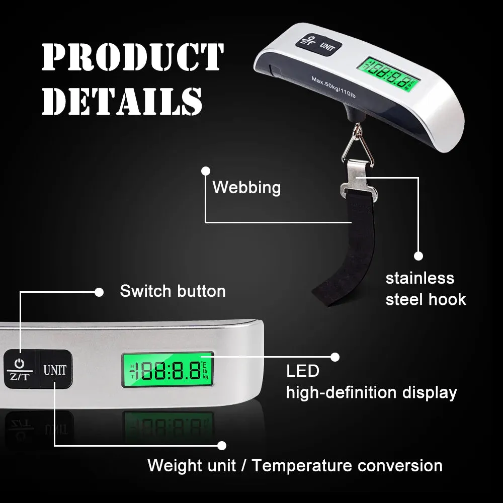 Luggage Scales Suitcase 50kg/110lb Portable Digital Baggage Travel Weight Measuring Tool