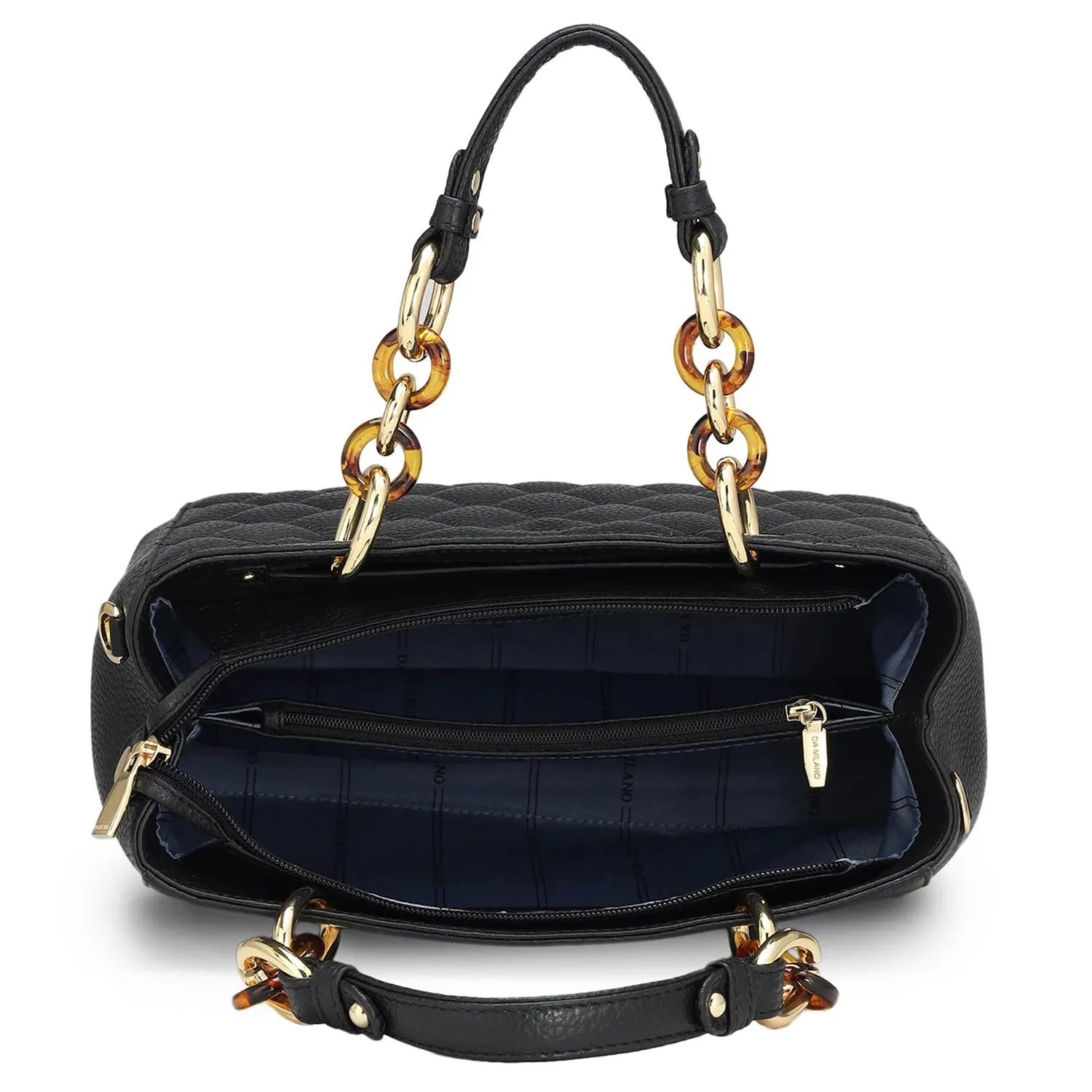 Medium Quilting Wax Leather Satchel - Black