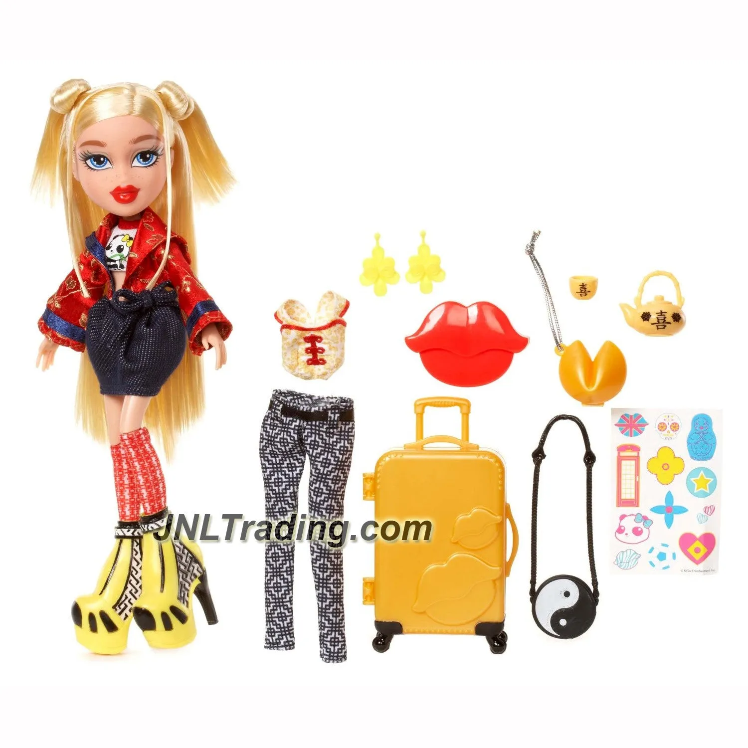 MGA Year 2015 Bratz Study Abroad Series 10 Inch Doll Set - CLOE to China with 2 Outfits, Teapot with Cup, Suitcase, Earrings, Purse and Stickers