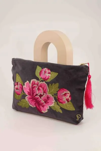 Painted Peony Velvet Zip Pouch