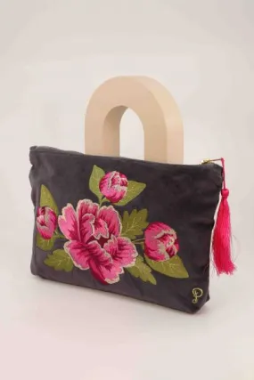 Painted Peony Velvet Zip Pouch