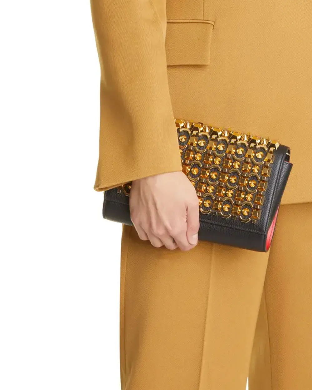 Paloma Embellished Leather Clutch in Black and Gold