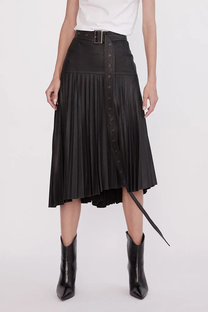 Park Avenue Pleated Skirt Black Leather