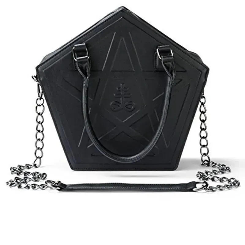 Pentagram Punk Darkness Gothic Star Black Soft Leather Chain Handbag