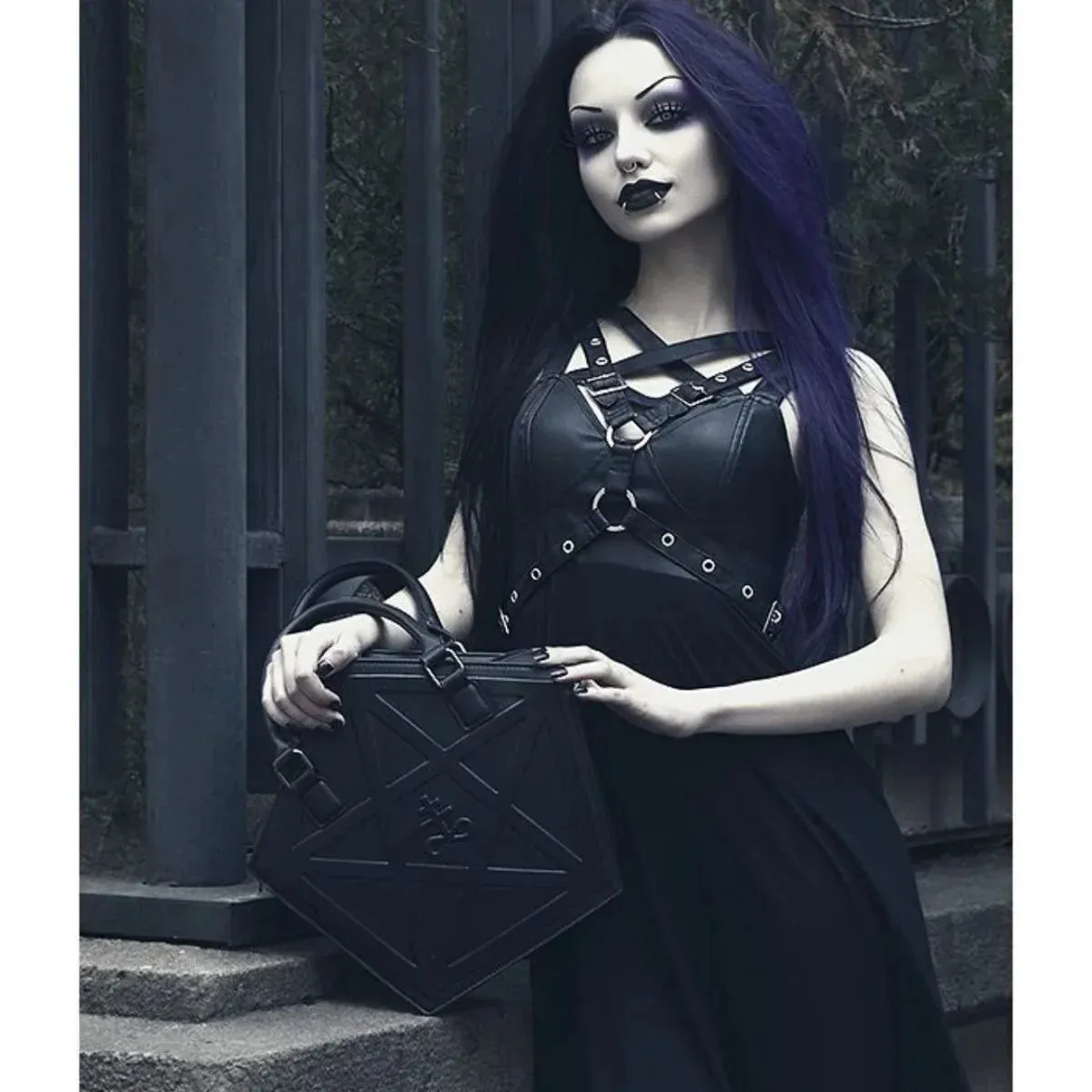 Pentagram Punk Darkness Gothic Star Black Soft Leather Chain Handbag