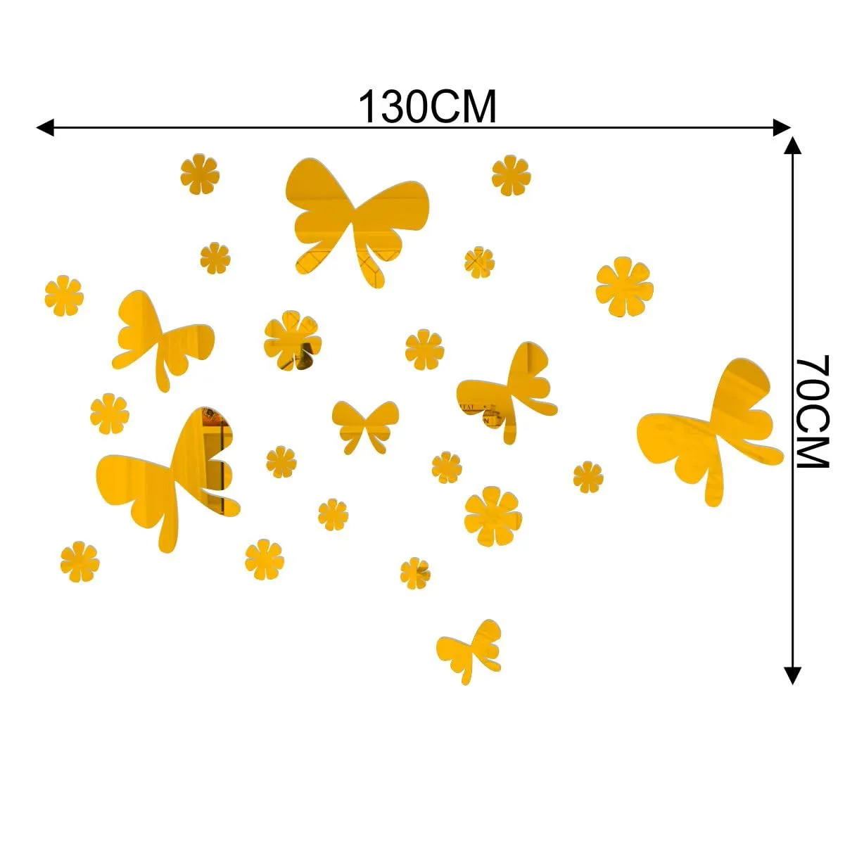 Rawpockets Butterfly Groups Golden Mirror Sticker for Wall, 2mm Premium 3D Sticker, Acrylic Mirror Wall Decor Sticker, Wall Mirror Stickers, Wall Stickers for Hall Room, Bed Room, Kitchen