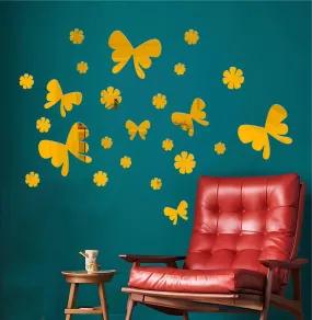 Rawpockets Butterfly Groups Golden Mirror Sticker for Wall, 2mm Premium 3D Sticker, Acrylic Mirror Wall Decor Sticker, Wall Mirror Stickers, Wall Stickers for Hall Room, Bed Room, Kitchen