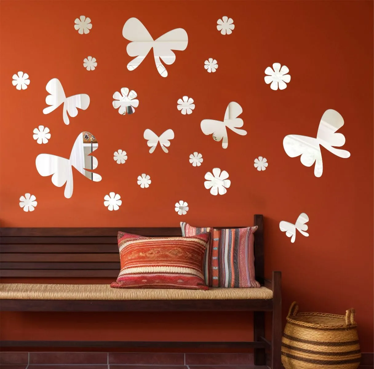 Rawpockets Butterfly Groups Silver Mirror Sticker for Wall, 2mm Premium 3D Sticker, Acrylic Mirror Wall Decor Sticker, Wall Mirror Stickers, Wall Stickers for Hall Room, Bed Room, Kitchen