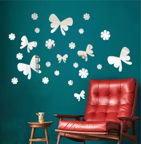 Rawpockets Butterfly Groups Silver Mirror Sticker for Wall, 2mm Premium 3D Sticker, Acrylic Mirror Wall Decor Sticker, Wall Mirror Stickers, Wall Stickers for Hall Room, Bed Room, Kitchen