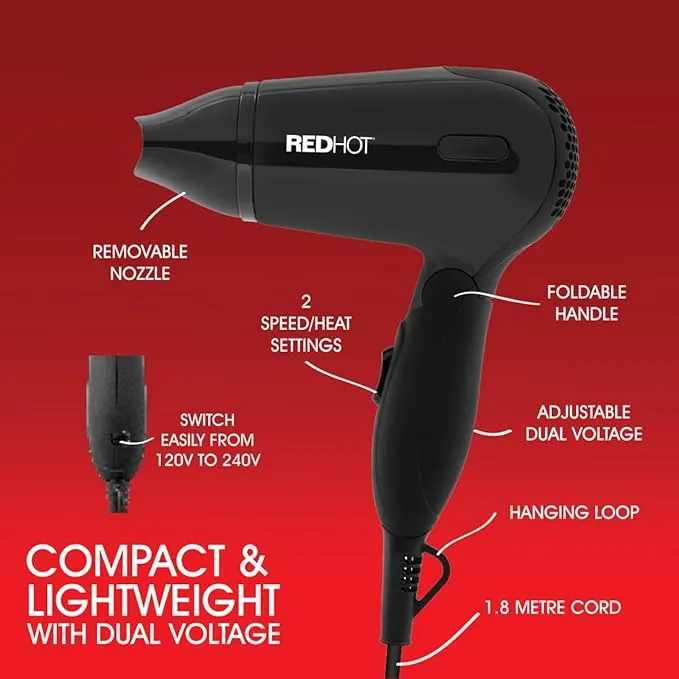 Red Hot 1200W Travel Hair Dryer