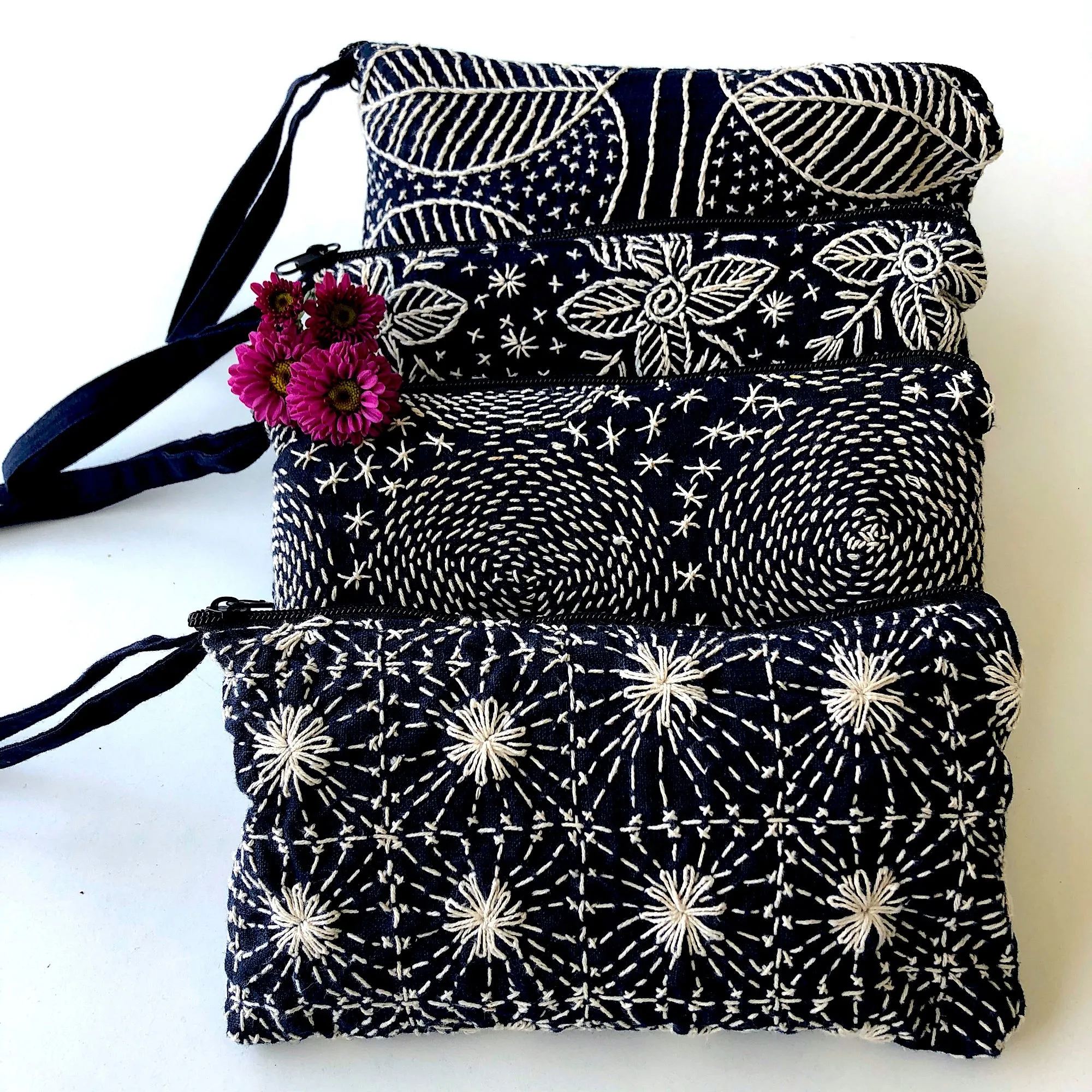 Small Indigo embroidered Clutch Bag - Hmong fabric wristlet