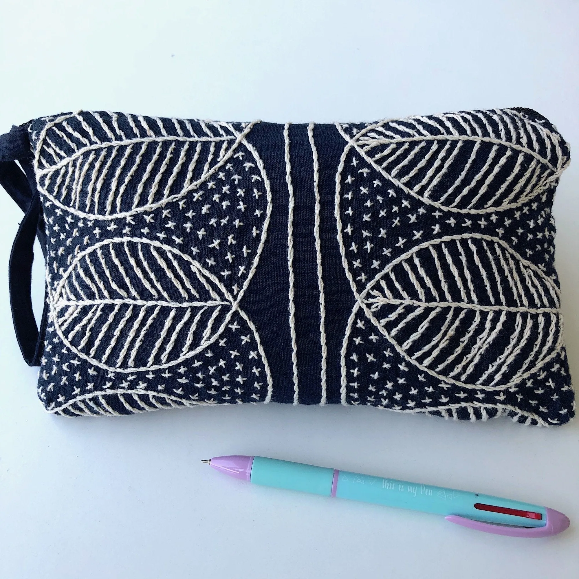 Small Indigo embroidered Clutch Bag - Hmong fabric wristlet