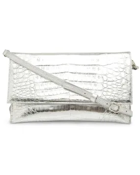 Sofia Crocodile Clutch in Metallic Silver