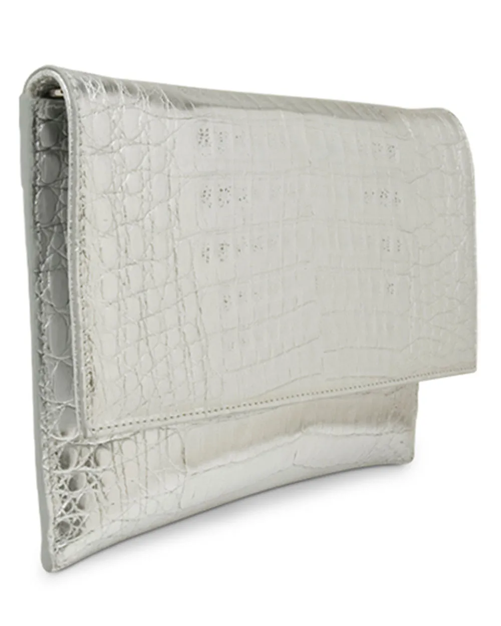 Sofia Crocodile Clutch in Metallic Silver