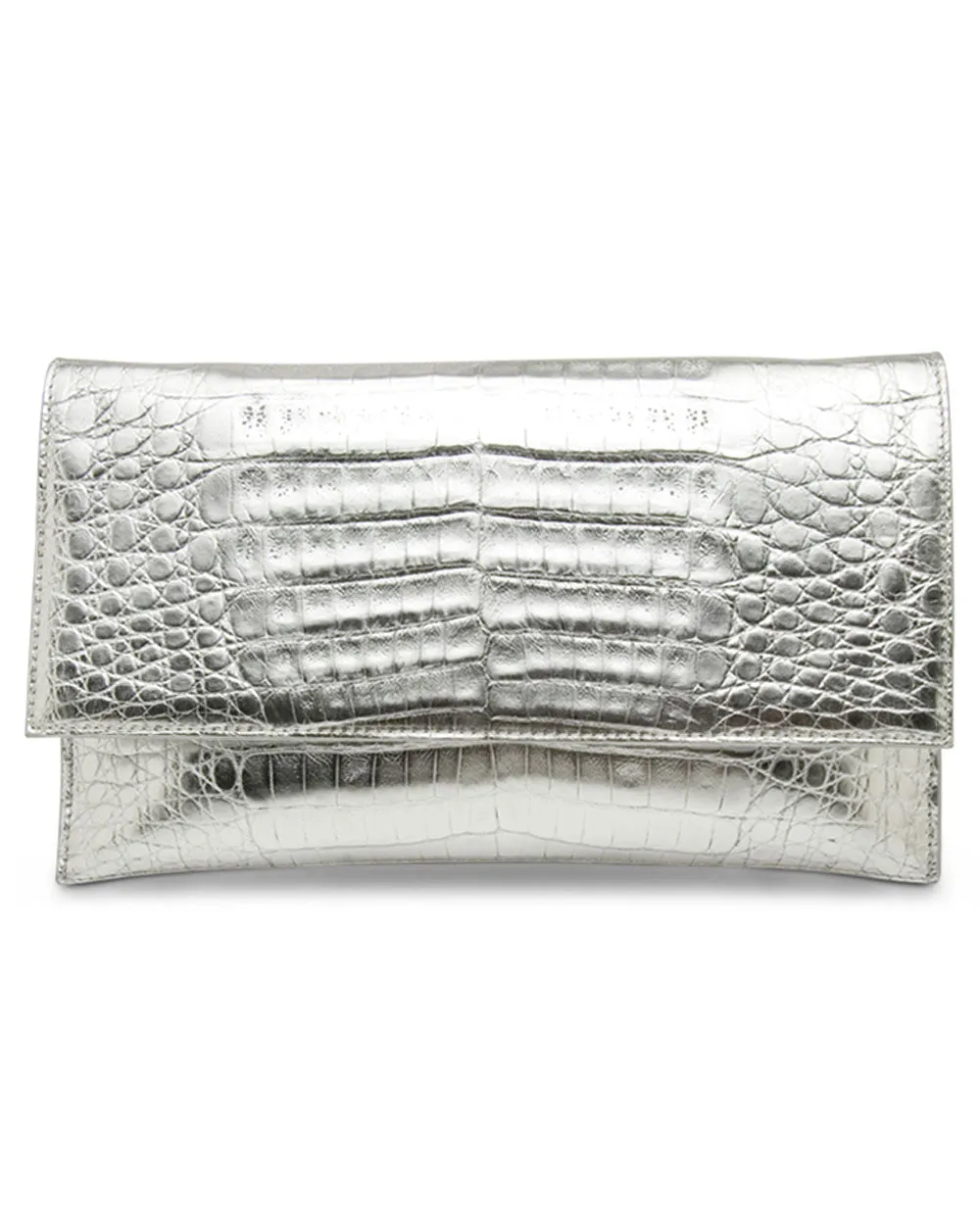 Sofia Crocodile Clutch in Metallic Silver