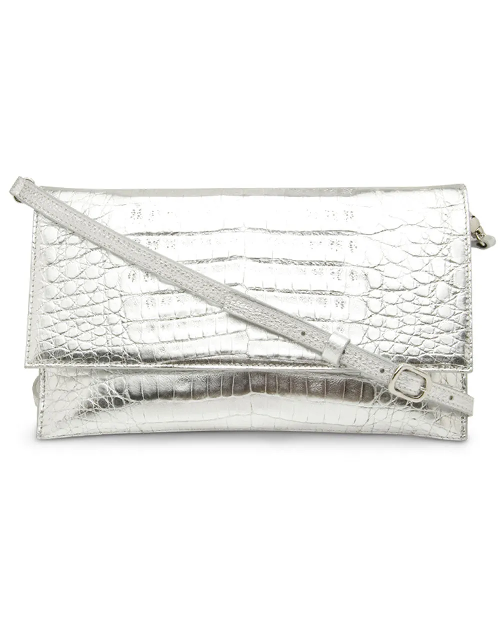 Sofia Crocodile Clutch in Metallic Silver