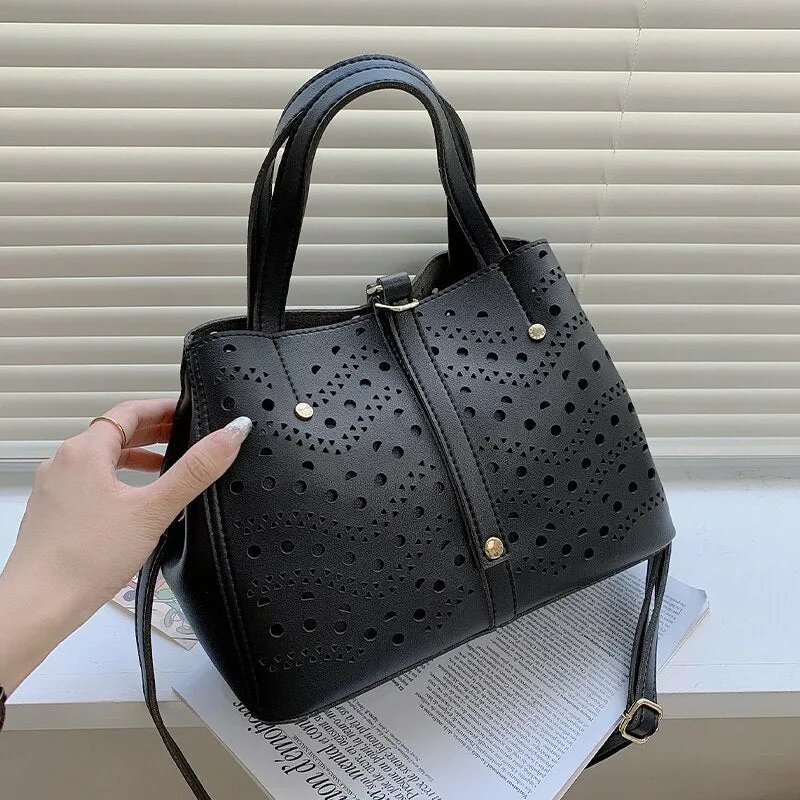 Vintage Fashion Tote Hollow out 2021 New High Quality PU Leather Women Designer Handbag High capacity Shoulder Messenger Bag