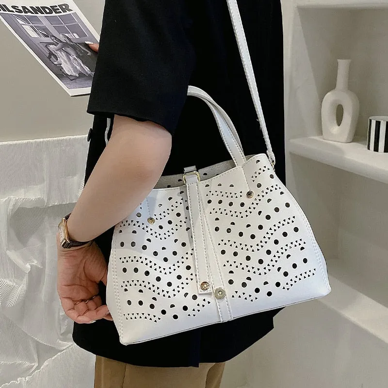 Vintage Fashion Tote Hollow out 2021 New High Quality PU Leather Women Designer Handbag High capacity Shoulder Messenger Bag