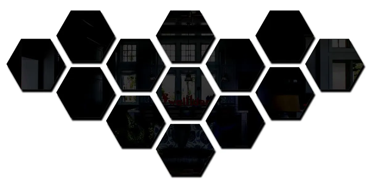 Wall1ders 13 Hexagon (Each Hexagon Size 10.5 cm x 12 cm) Hexagon Mirror Wall Stickers, Mirror Stickers for Wall (Black)