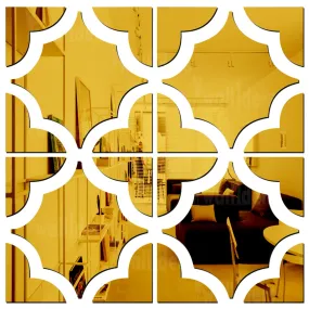 Wall1ders 4 Pattern Mirror Stickers for Wall, Acrylic Mirror Wall Decor Sticker, Wall Mirror Stickers, Acrylic Stickers, Wall Stickers for Hall Room, Bed Room, Kitchen. (Golden)