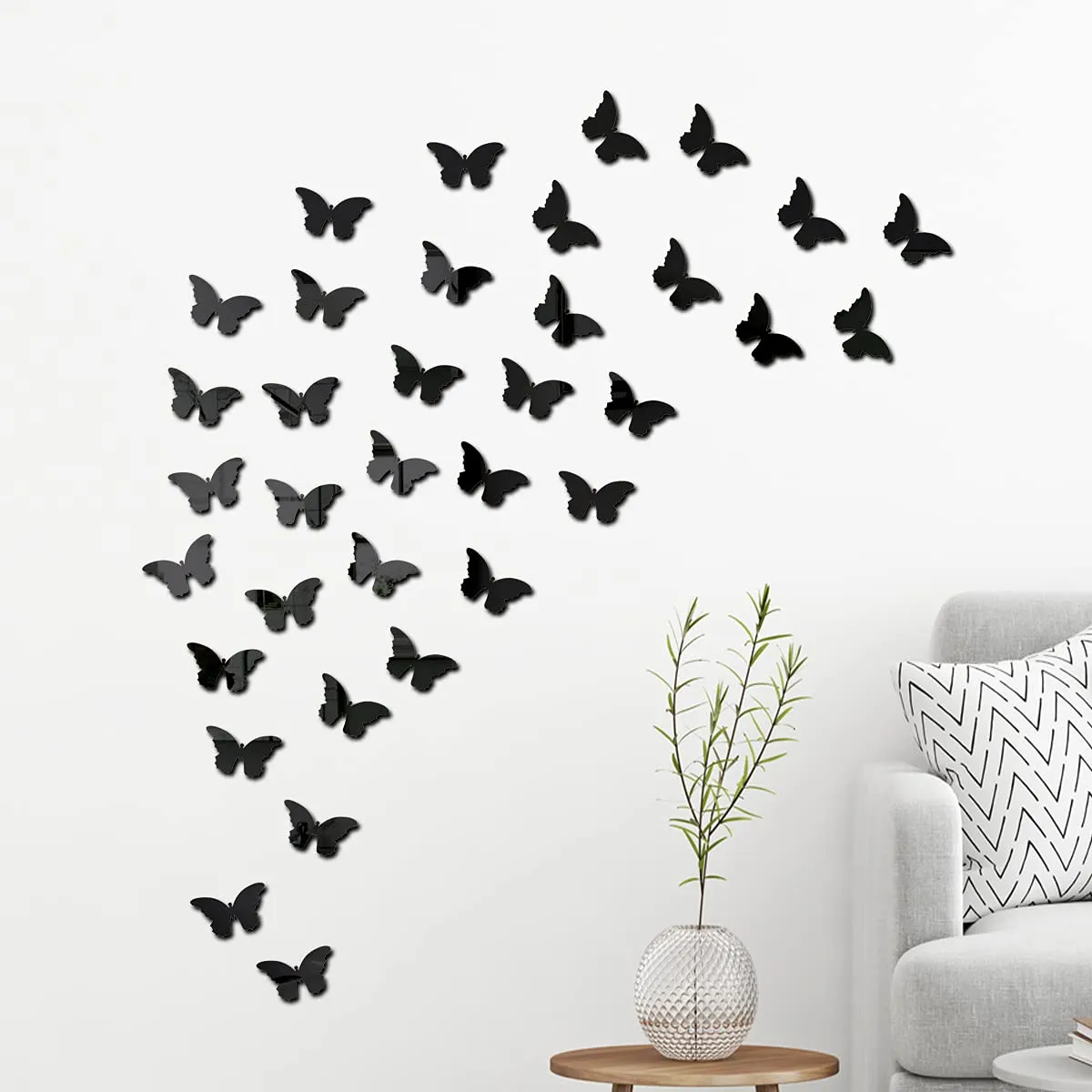 Wall1ders 40 Cut Butterfly Black, Mirror Stickers for Wall, Acrylic Mirror Wall Decor Sticker, Wall Mirror Stickers, Acrylic Stickers, Wall Stickers for Hall Room, Bed Room, Kitchen.