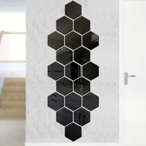 Wall1ders Hexagon 20 (Hexagon Size 12.1 cm x 10.5 cm) Hexagon Mirror Wall Stickers(Black)