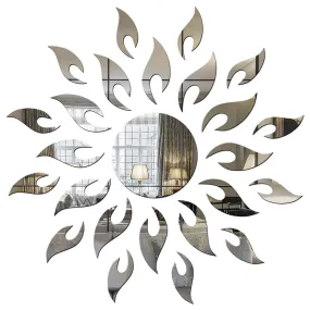 Wall1ders Silver Sun with Extra Flame (45 cm x 45 cm), mirror stickers for wall, acrylic mirror wall decor sticker, wall mirror stickers, Acrylic Stickers, Wall Stickers for Hall Room, Bed Room, Kitchen.