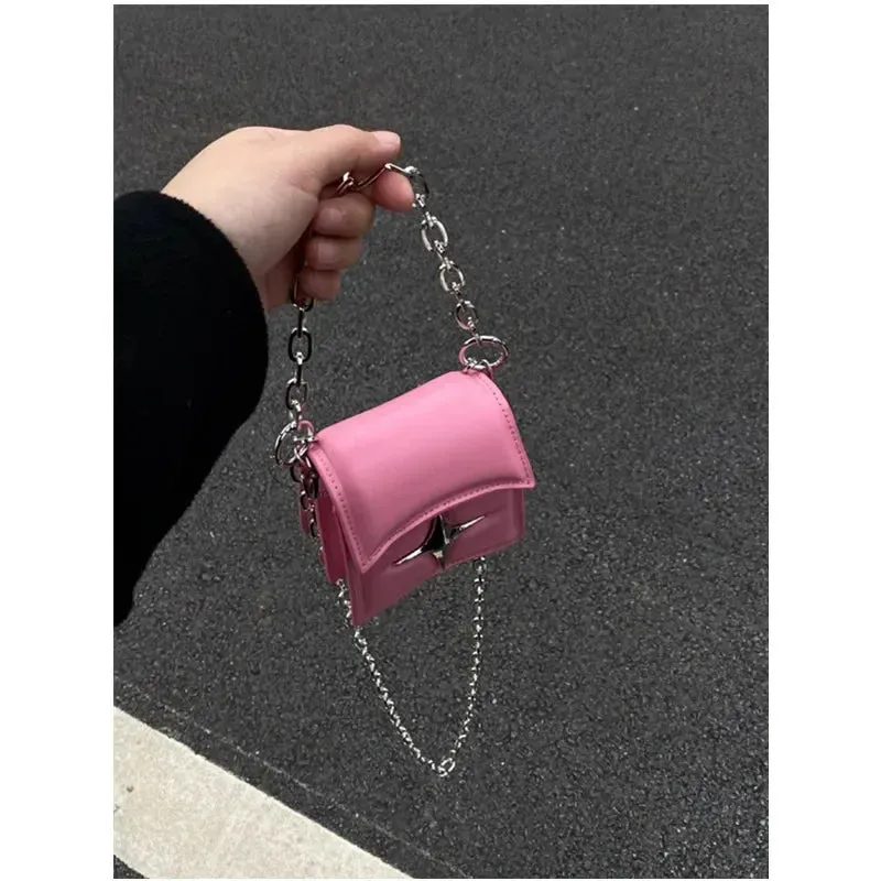 Y2K Gothic Small Leather PU Korean Cross Vintage Pink Chain Bag