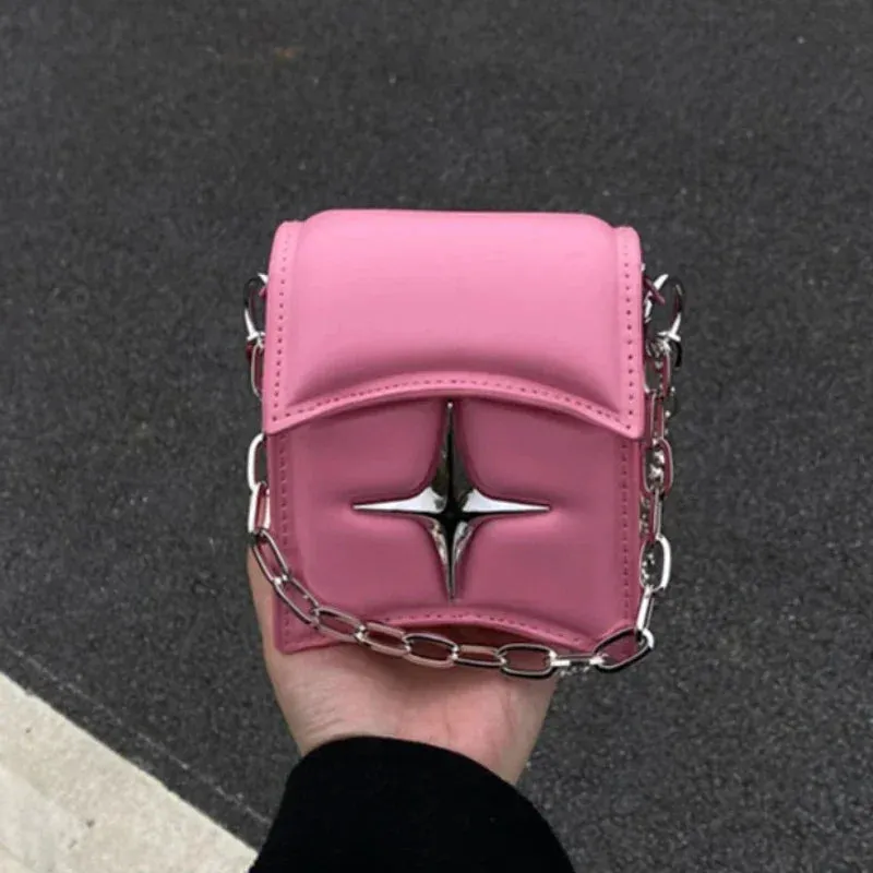 Y2K Gothic Small Leather PU Korean Cross Vintage Pink Chain Bag