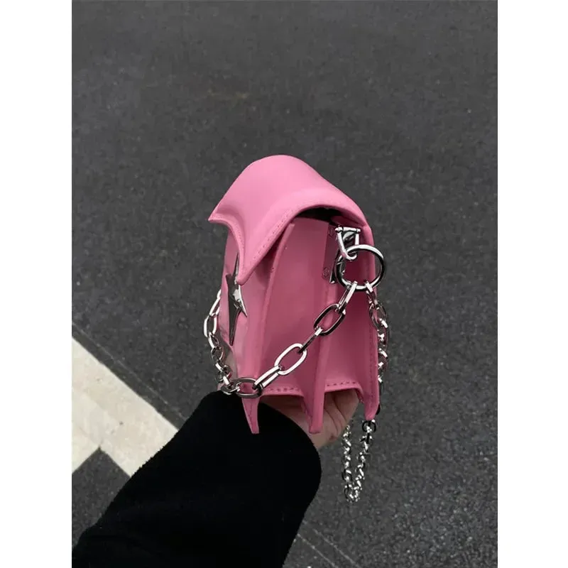 Y2K Gothic Small Leather PU Korean Cross Vintage Pink Chain Bag